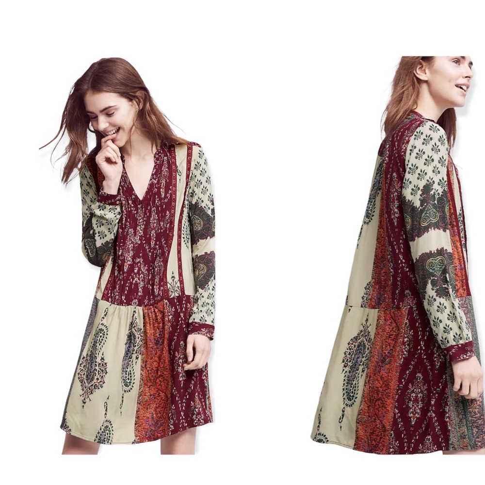 Anthropologie Tiny Patchwork Print Shirtdress Siz… - image 1